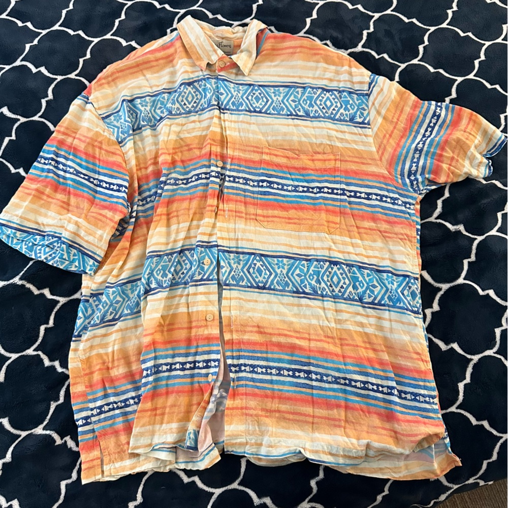 Kenny Flowers Vibrant Blue and Orange Patterned Shirt